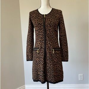 Rafaella leopard full zip sweater cardigan dress cheetah mob wife animal print